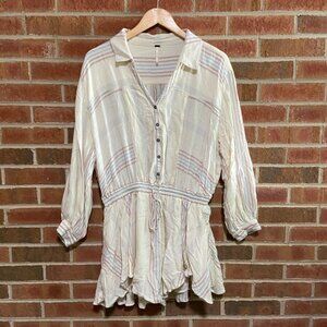 Free People Boho Striped Button Up Gauze Coastal Mini Dress Women’s X-Small